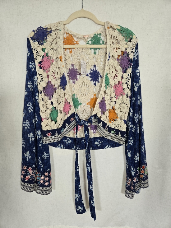 Free People Tops - Free People Crochet Lace Tie-Front Top | Boho Bell Sleeve Cardigan